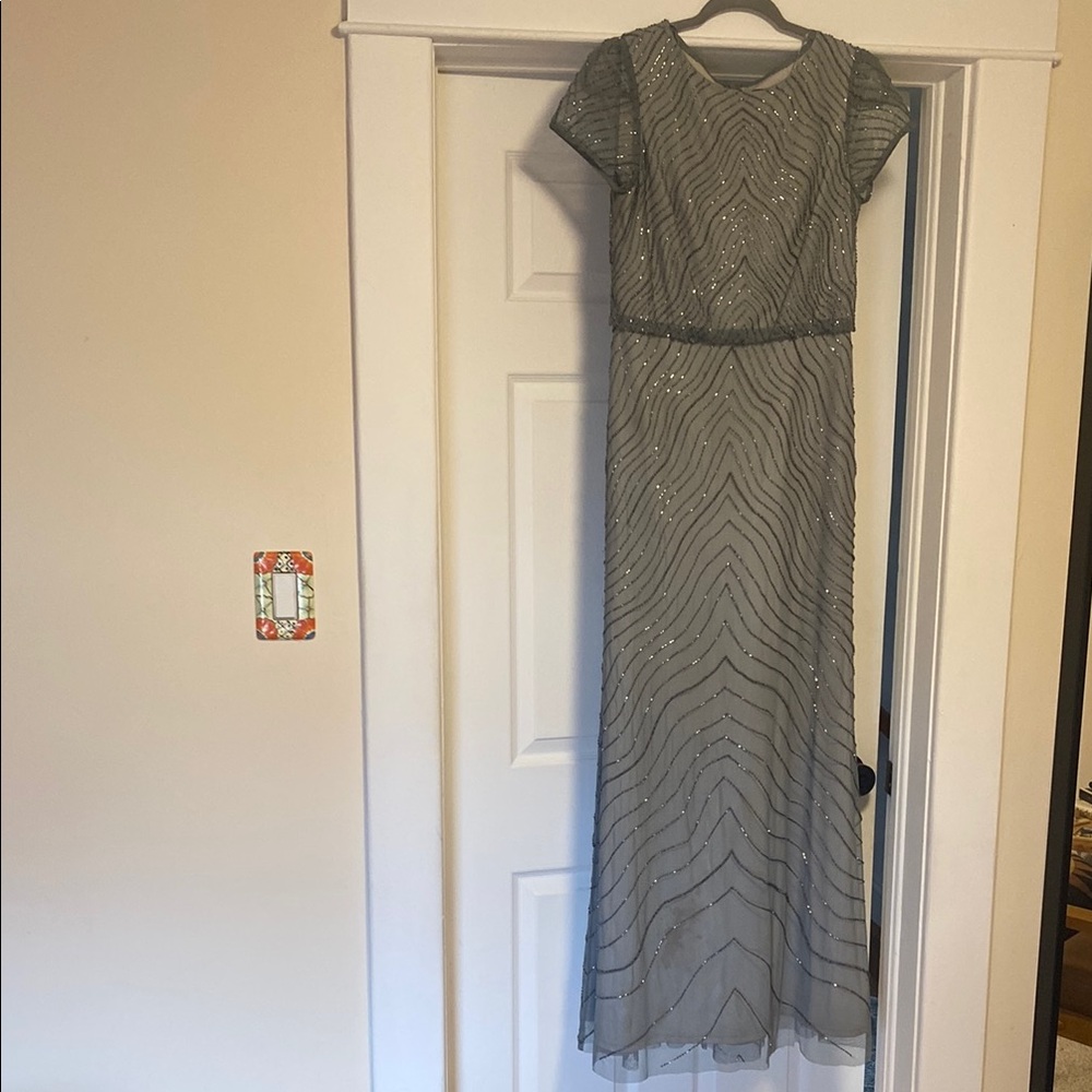 Adrianna Papell grayish-blue beaded gown 4